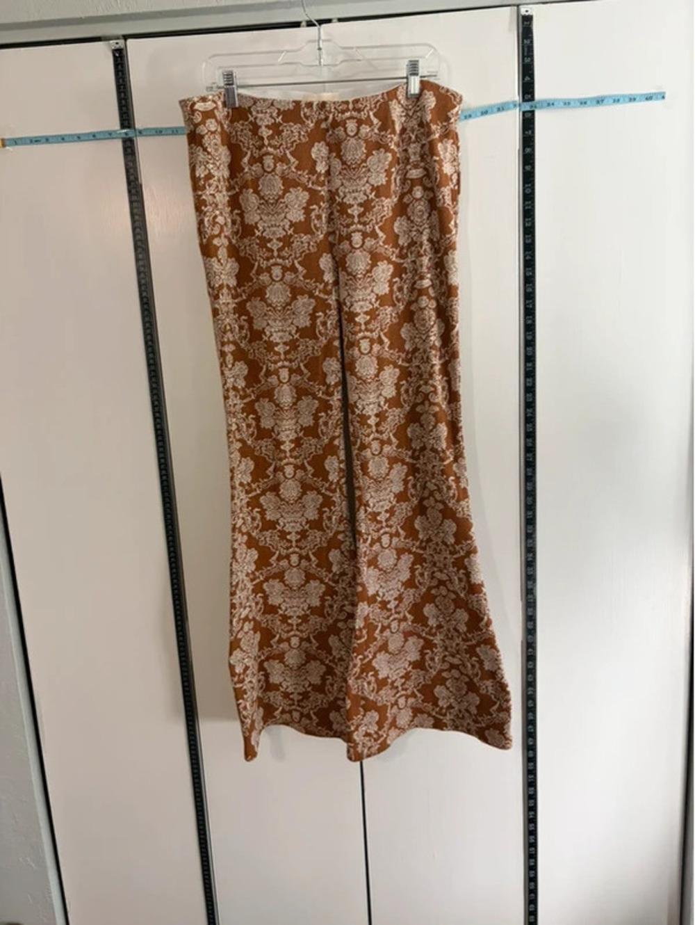 By Anthropologie Pants Size L NWOT Brown Cream Damask Bell Bottoms Flare Boho
